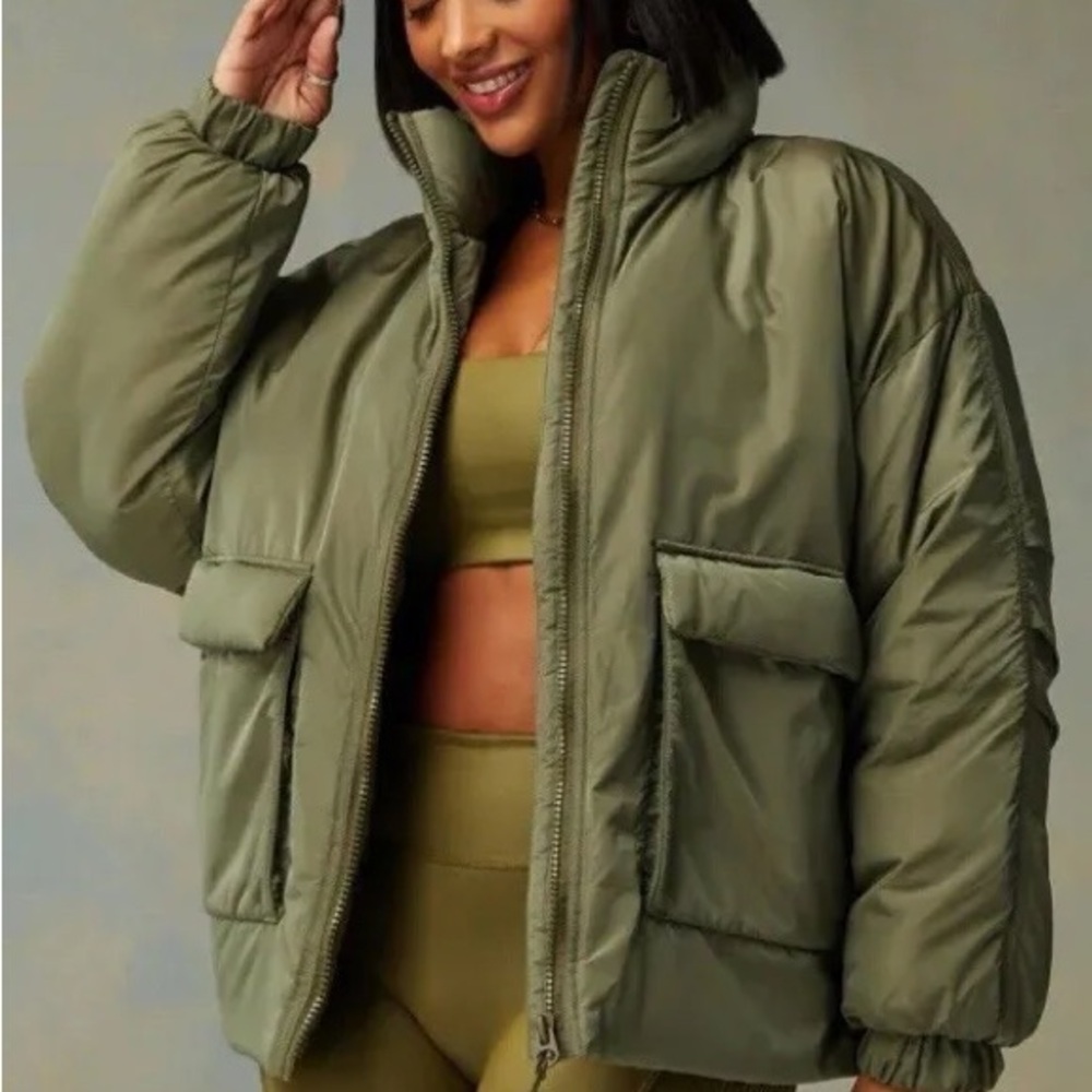 Fabletics Khloe Kardashian Olive Green Women's Puffer Jacket S